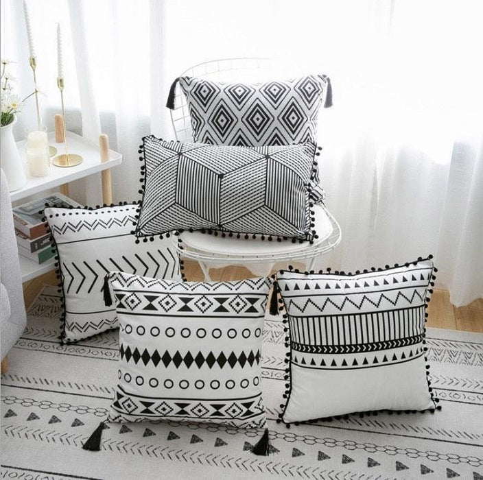 Luxurious White and Black Velvet Pillow Cover for Elegant Home Styling