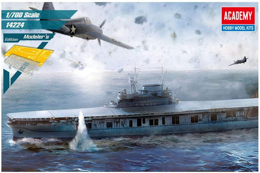 USS Enterprise CV-6 Midway Battle Aircraft Carrier Model Kit - 1/700 Scale with 24 WWII Planes