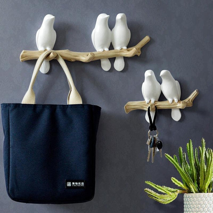 Bird-Inspired Polyresin Wall Hanger Organizer with Multi-Functional Hooks