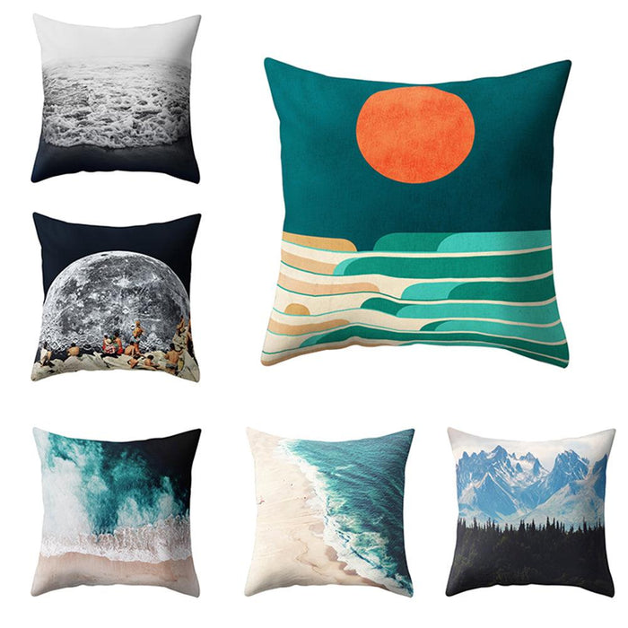 Scenic Seascape Polyester Pillow Cover - Coastal Sunset Decor for Home & Office