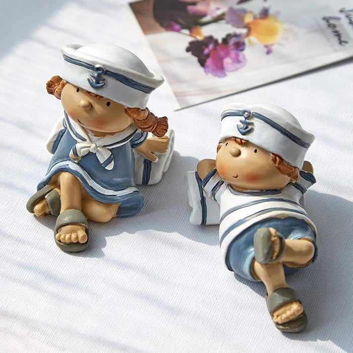 Pair of Mediterranean Doll Resin Ornaments for Stylish Home Decor