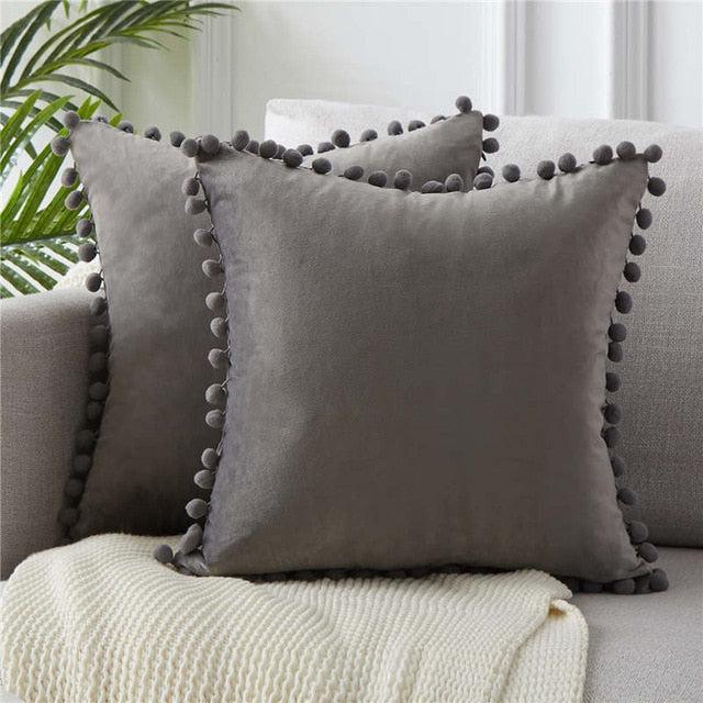 Elegant Soft Velvet Cushion Set with Whimsical Ball Accents