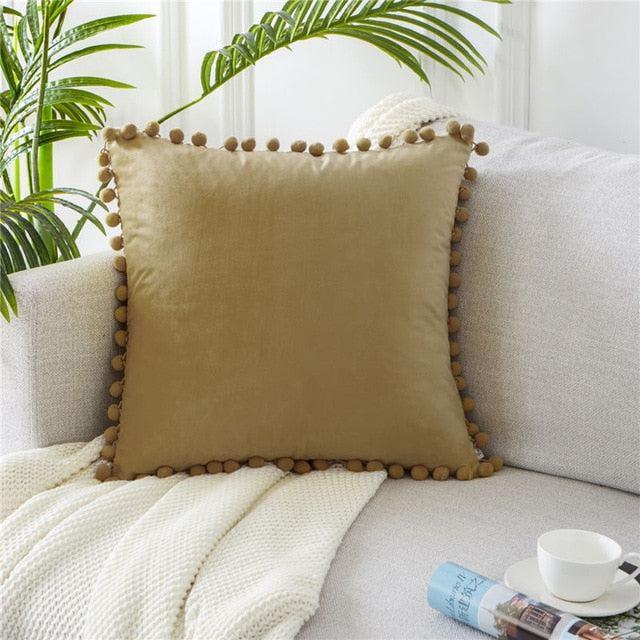 Elegant Soft Velvet Cushion Set with Whimsical Ball Accents