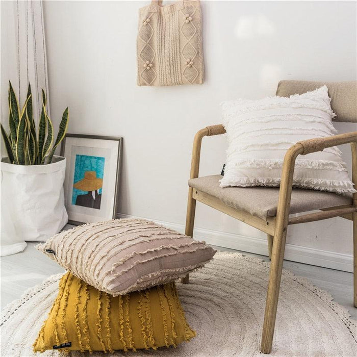 Elegant Embroidered Cushion Cover with Chic Tassels - 45x45cm