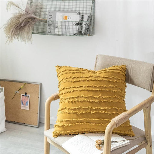 Elegant Embroidered Cushion Cover with Chic Tassels - 45x45cm