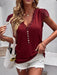 Stylish V-neck Top with Ruffle Cap Sleeves in Solid Color - Women's Fashion Choice