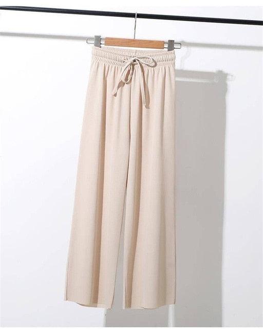 Cool Breeze Summer Loose Fit Cotton-Poly Wide Leg Trousers for Women