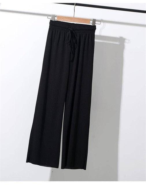 Cool Breeze Summer Loose Fit Cotton-Poly Wide Leg Trousers for Women