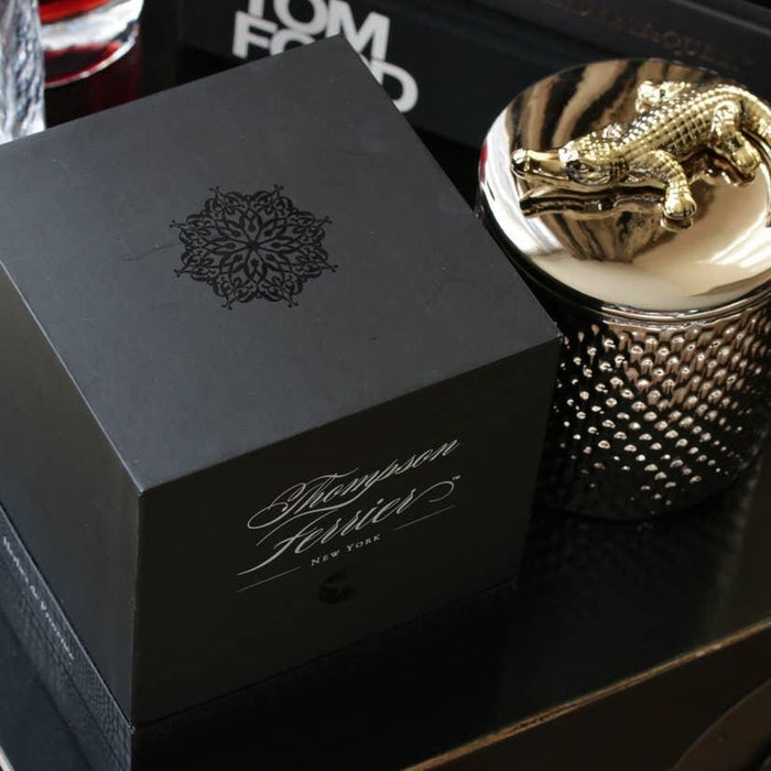 Silver Crocodile Wood Charnel Candle: Exquisite Cognac Vanilla Luxury